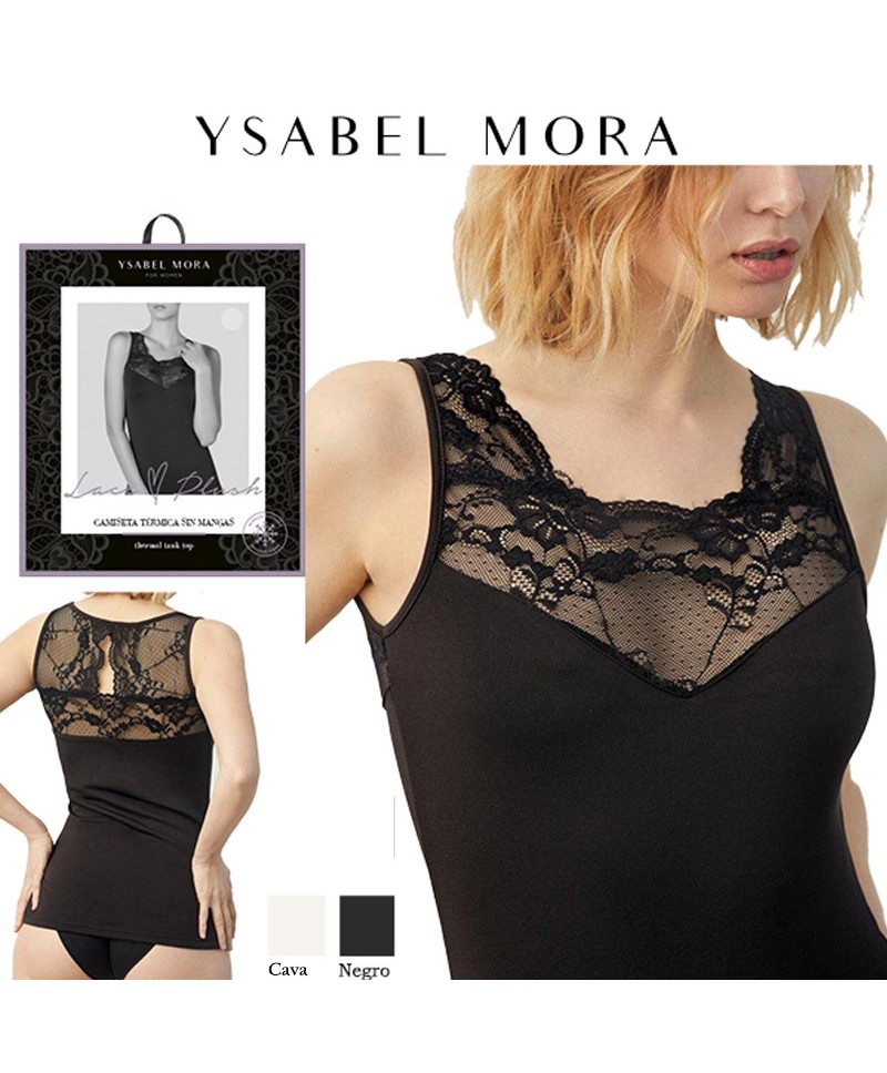 Camiseta Térmica Ysabel Mora de Encaje sin Mangas - Negro