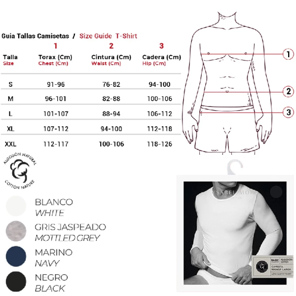 camiseta interior hombre ysabel mora 20103 manga larga 20103 8